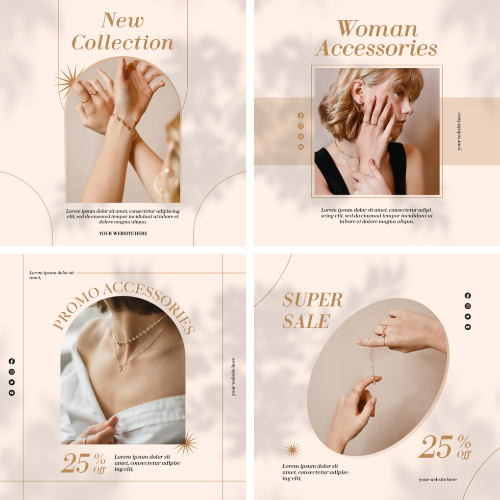 Elegant Women Accessories Minimalist Design Social Media Template Set Bundle psd