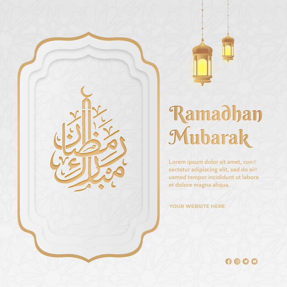 Ramadhan mubarak minimalist white design greeting post card template psd