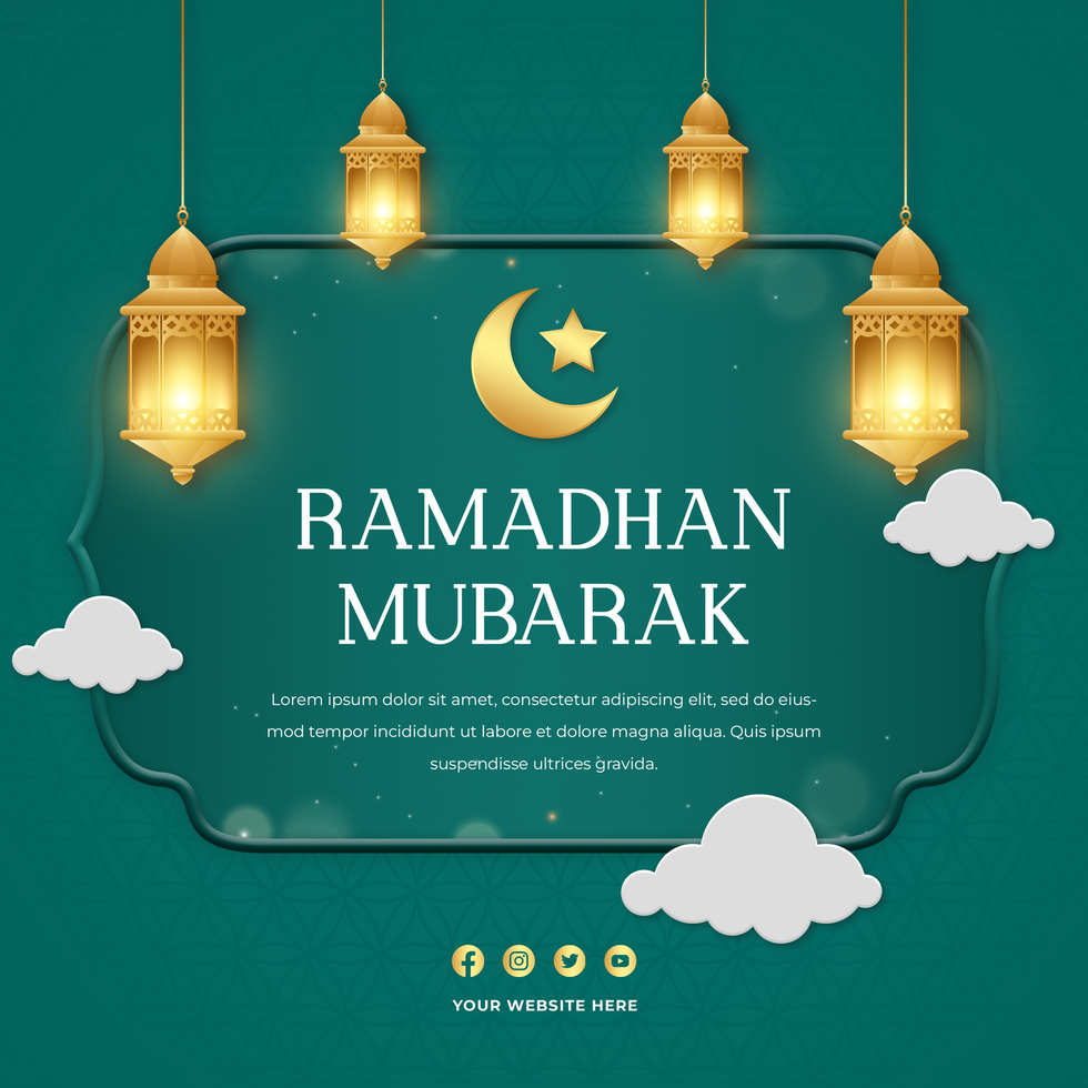 Ramadhan Mubarak Minimalist Green Theme Greeting Post Card Design psd