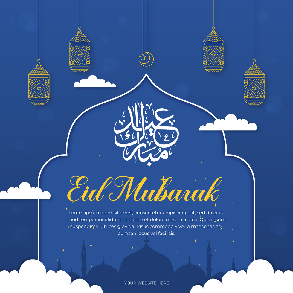 Eid Mubarak Greeting Post Card Template Blue Theme psd