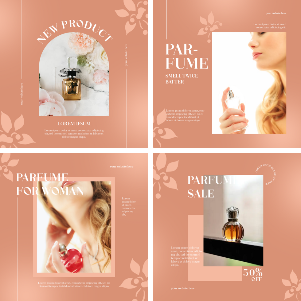 Perfume Women Minimalist Elegant Design Social Media Post Template Set psd