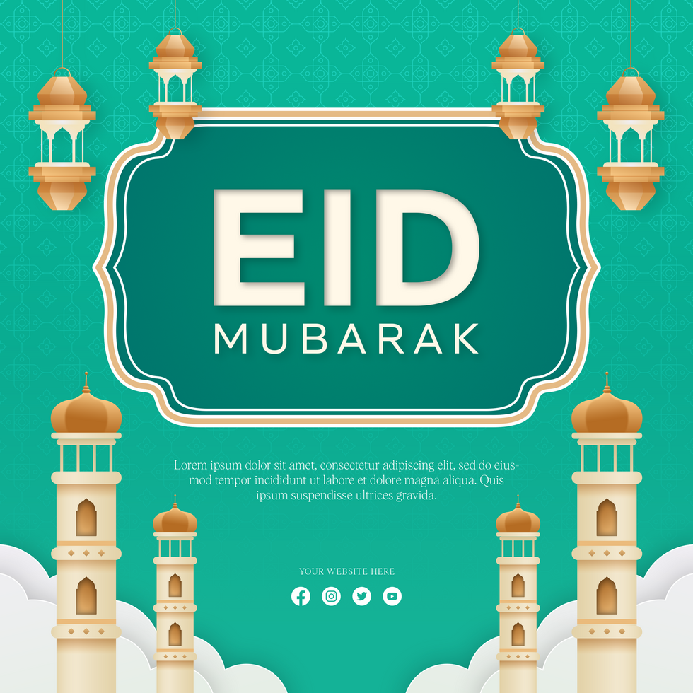 Eid Mubarak Greeting Post Card Template Design psd