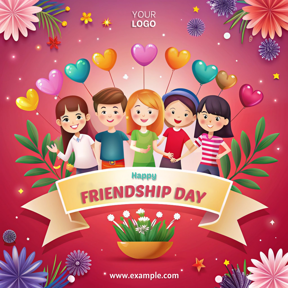 A colorful poster with a banner that says Happy Friendship Day psd