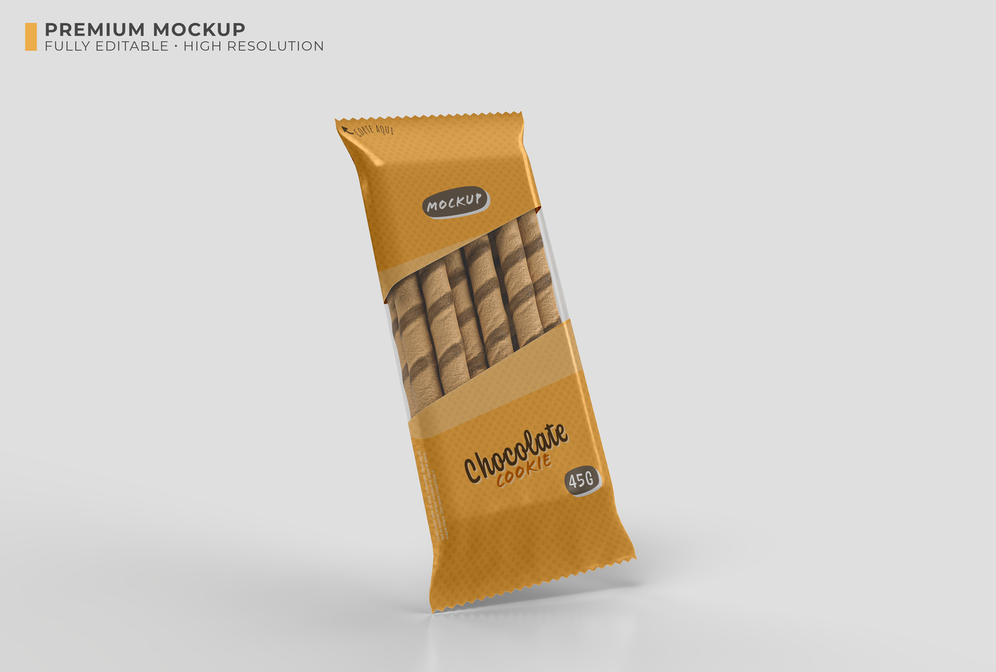 Mockup of a transparent plastic package for chocolate cookies psd