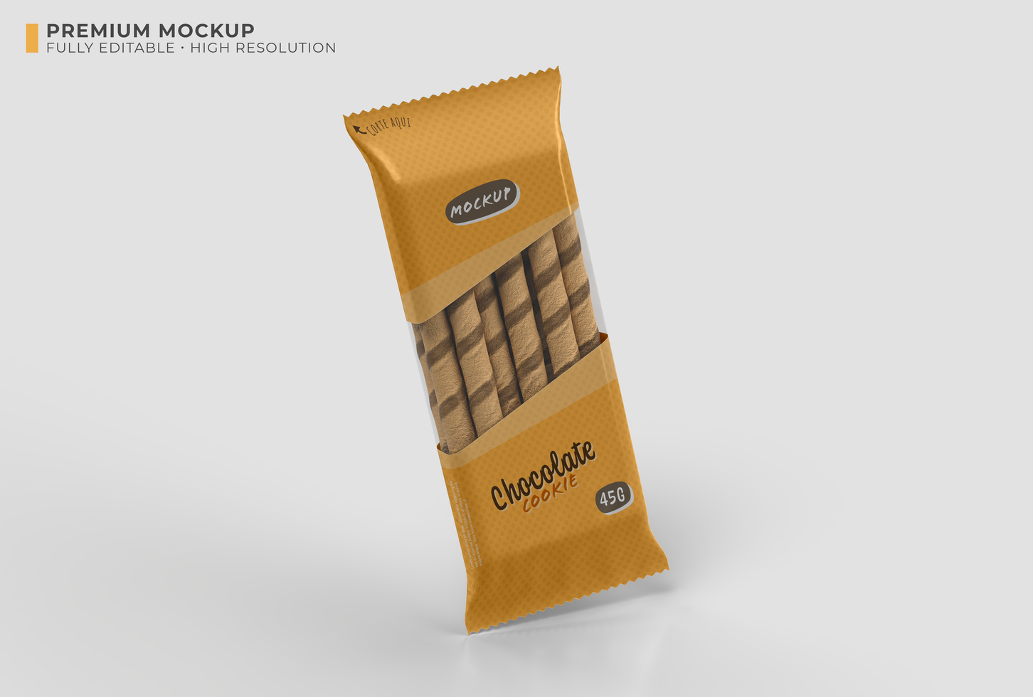 Mockup of a transparent plastic package for chocolate cookies psd