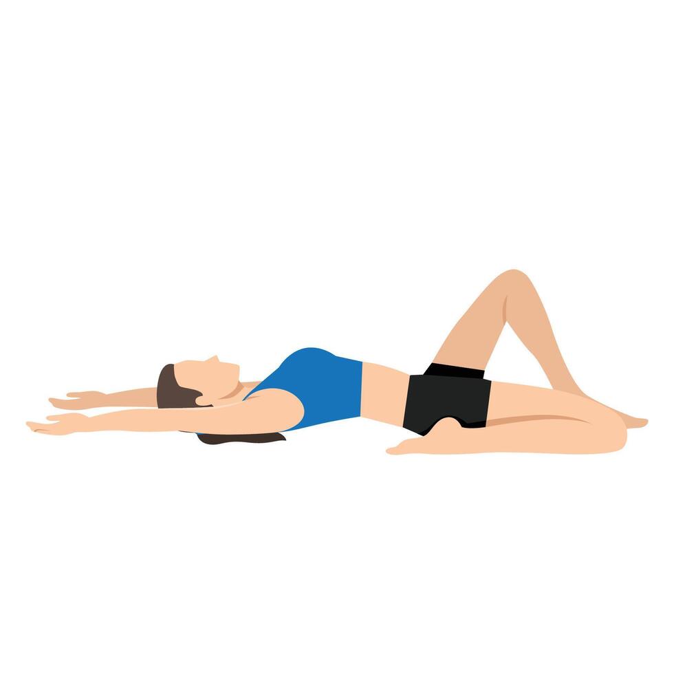 Woman doing Reclining Hero Pose Variation Hands On Thights or Supta Virasana Variation. vector