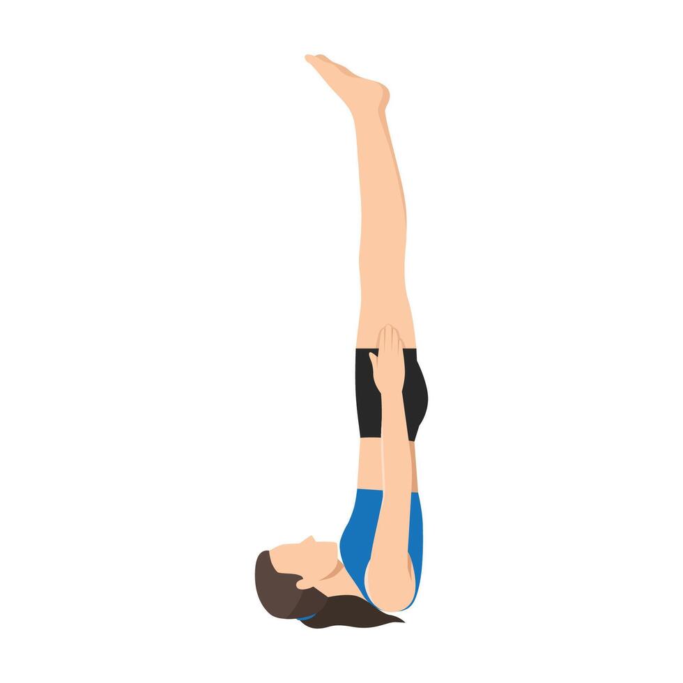 Woman doing Unsupported Shoulder Stand Pose yoga exercise. vector
