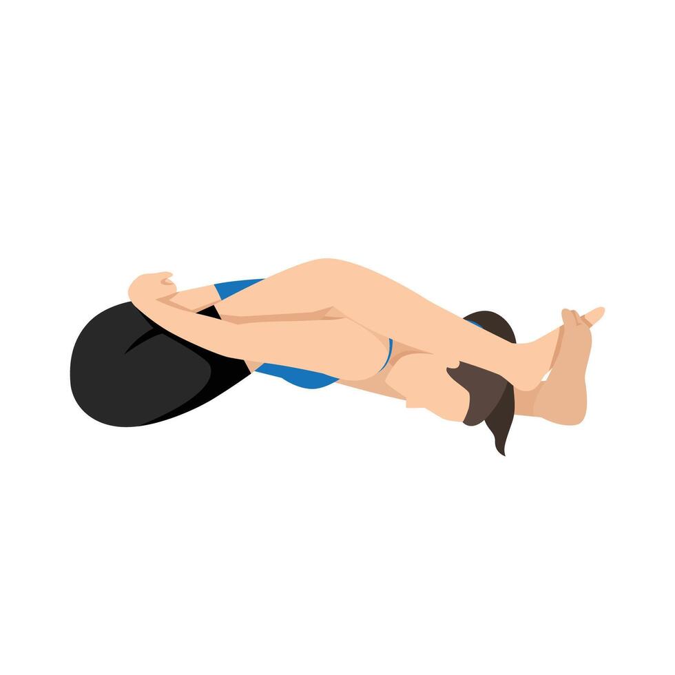 Woman doing Reclining Turtle Pose, Sleeping Tortoise Pose or Supta Kurmasana. vector