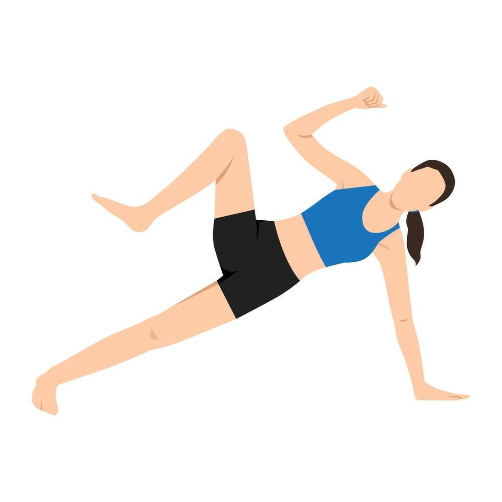 Woman doing Side Plank Pose Crunch or Vasisthasana Crunch vector