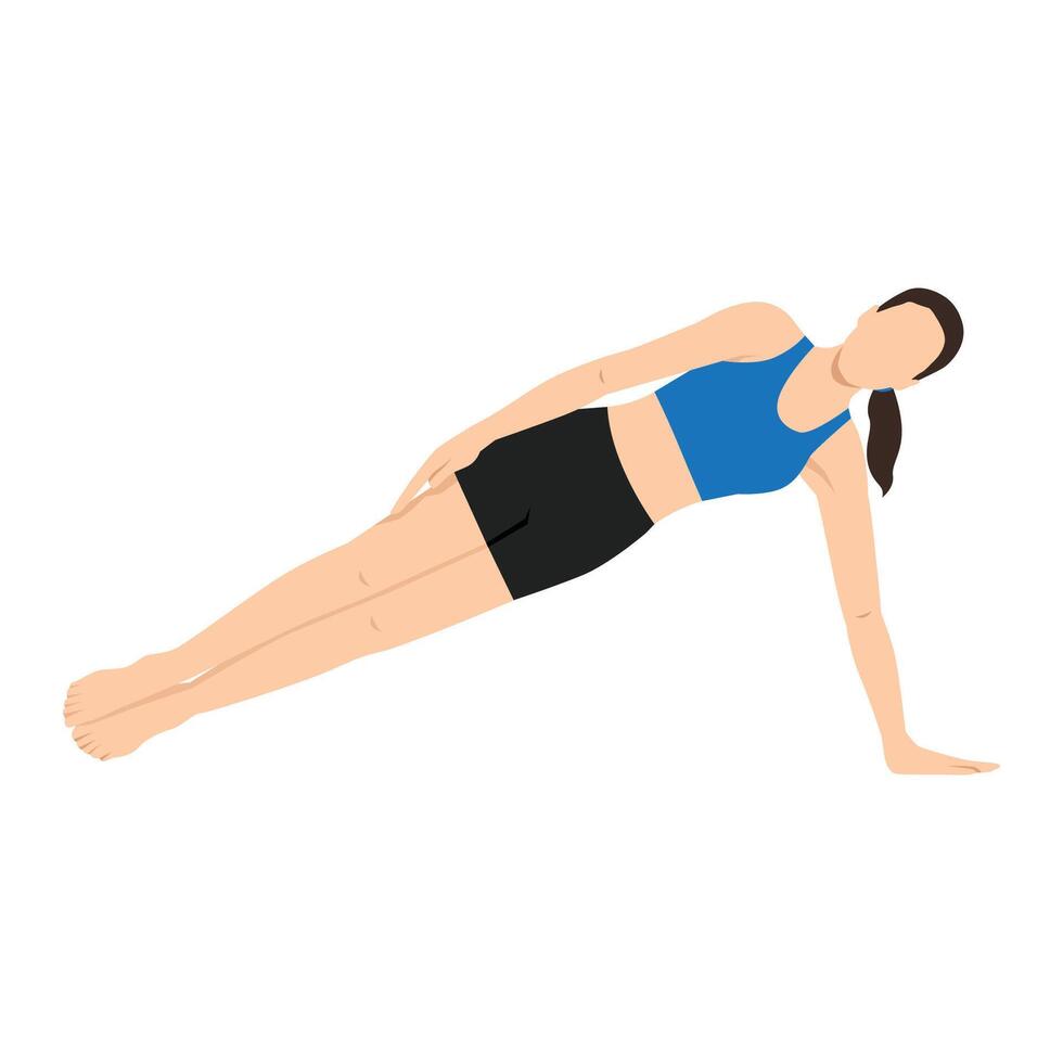 Woman doing Forearm Side Plank Pose Arm Down or Forearm Vasisthasana Arm Down. vector