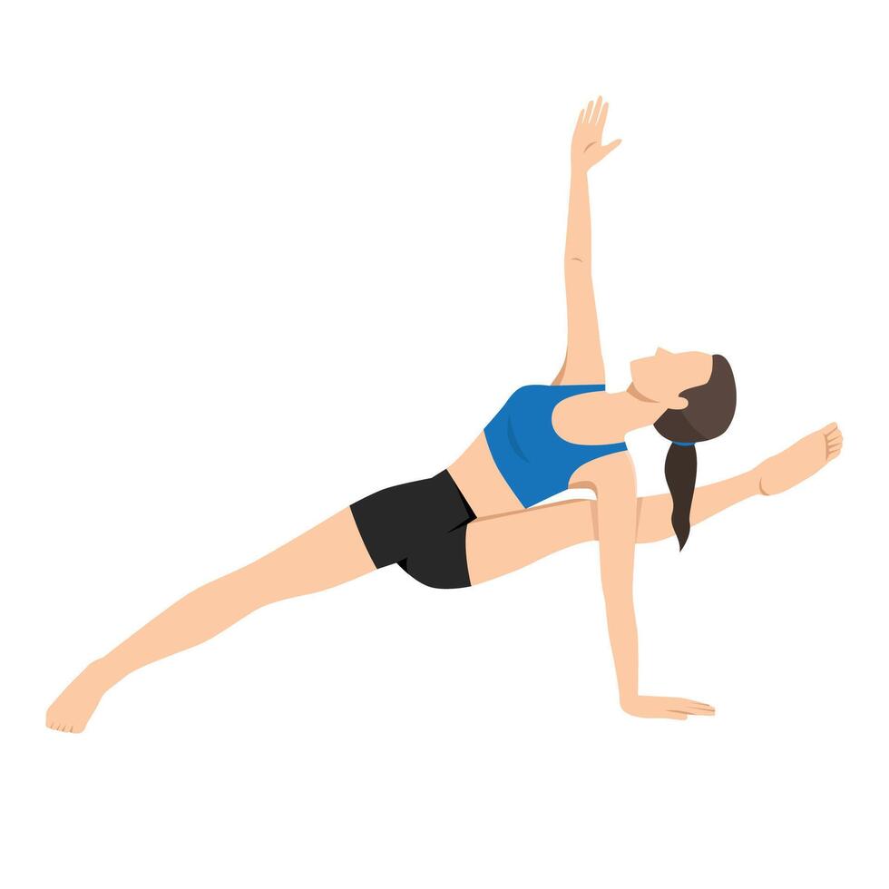Woman doing Sage Visvamitrasana Pose Variation or Visvamitrasana Variation. vector