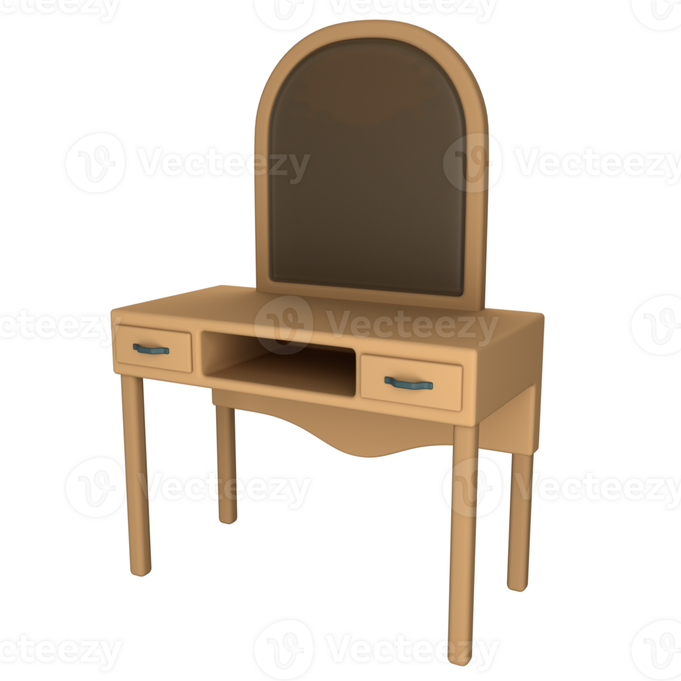 A glamorous vanity table with elegant features, 3D render png