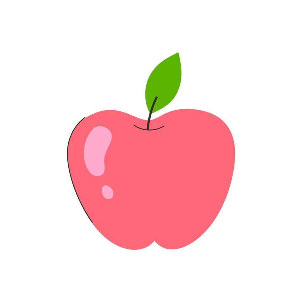 Red apple in flat style on white background. Healthy food, vegetarianism vector