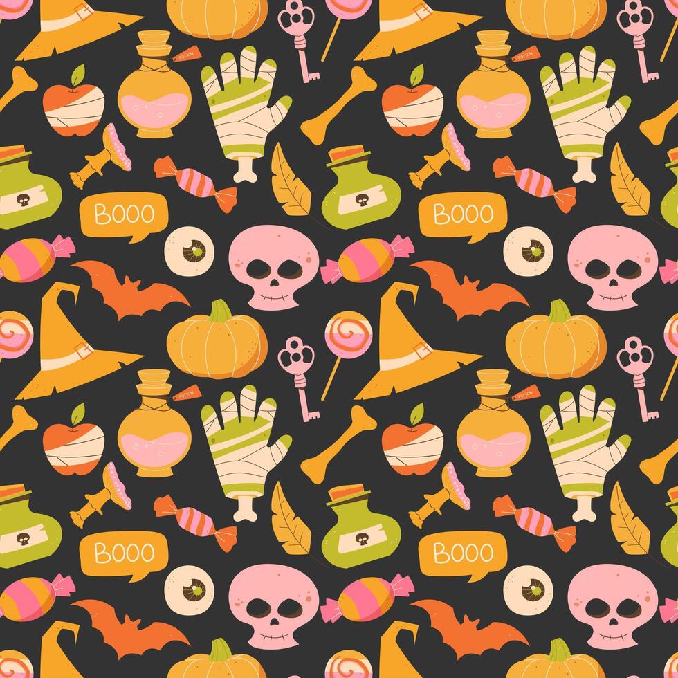 Halloween seamless pattern on a dark background vector