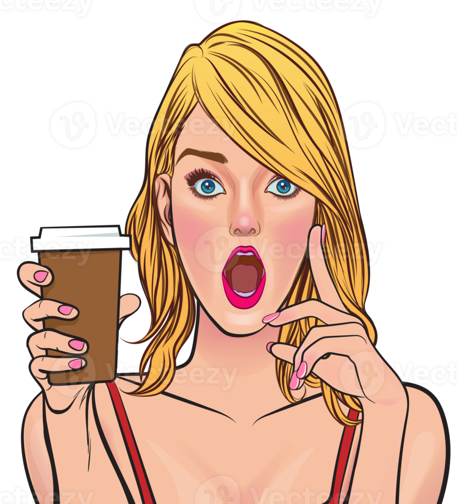pop art comics cartoon expression character with cup of coffee,beverage png