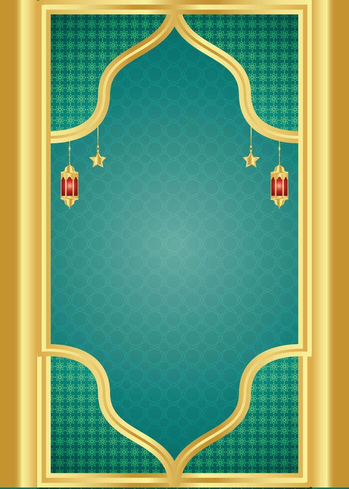 Islamic Arabic Blue Luxury Arabesque Pattern Background with Elegant Golden Frame vector