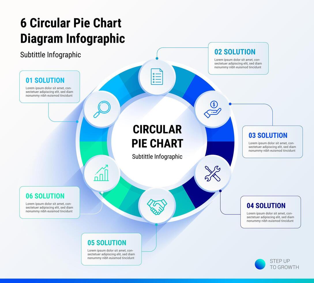 6 Circular Pie Chart Diagram Infographic, Business Infographic Design Template with Circular Diagram for Web and Presentation vector