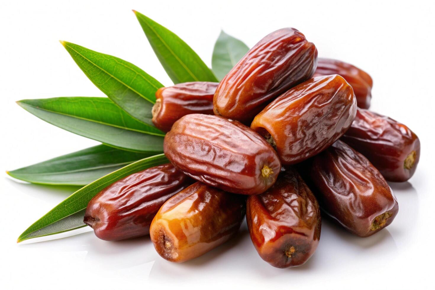 Dates with leaves isolated on white background photo