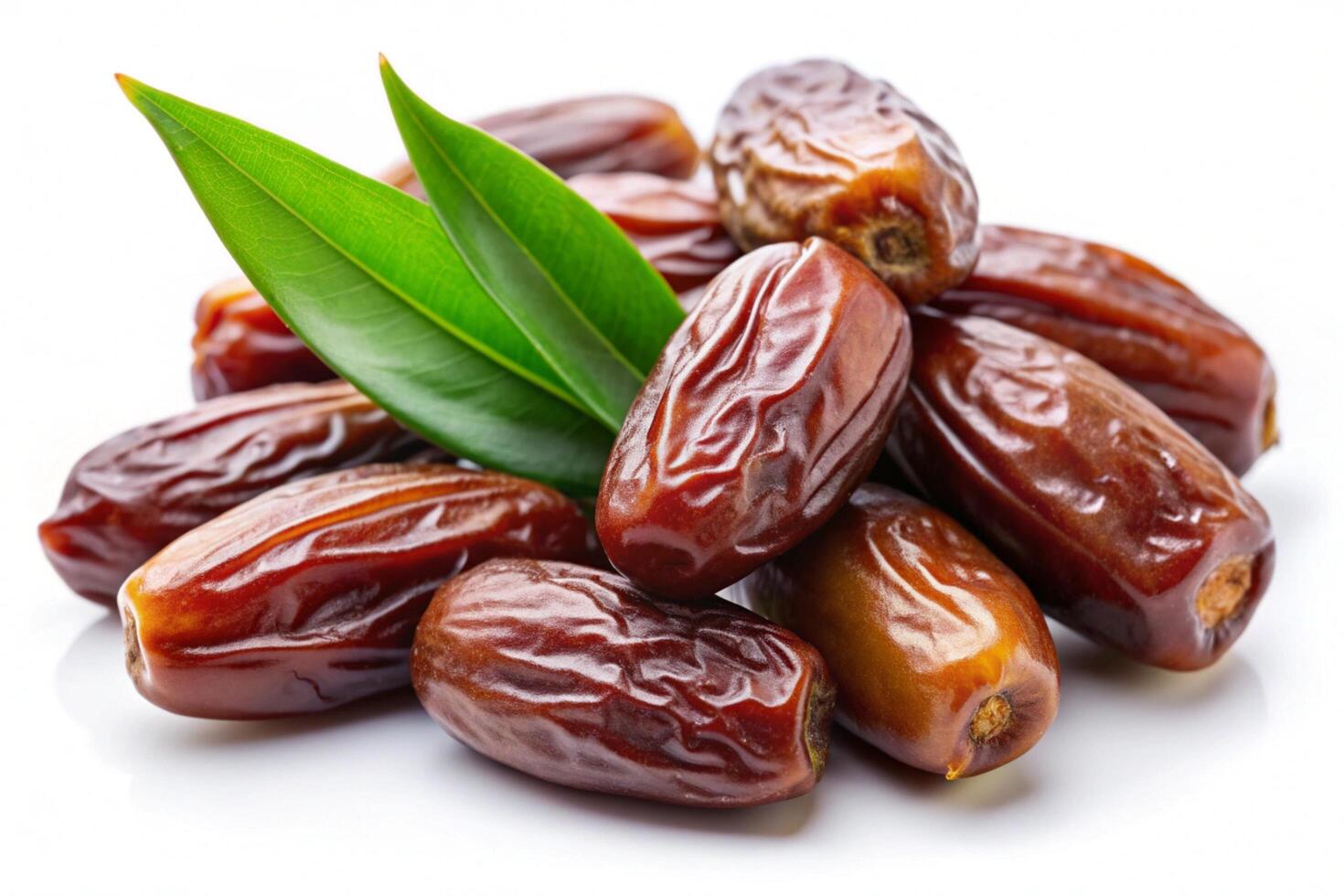 Dates with leaves isolated on white background photo