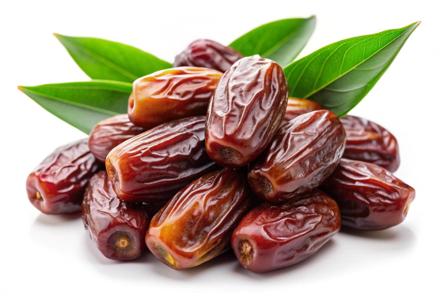 Dates with leaves isolated on white background photo