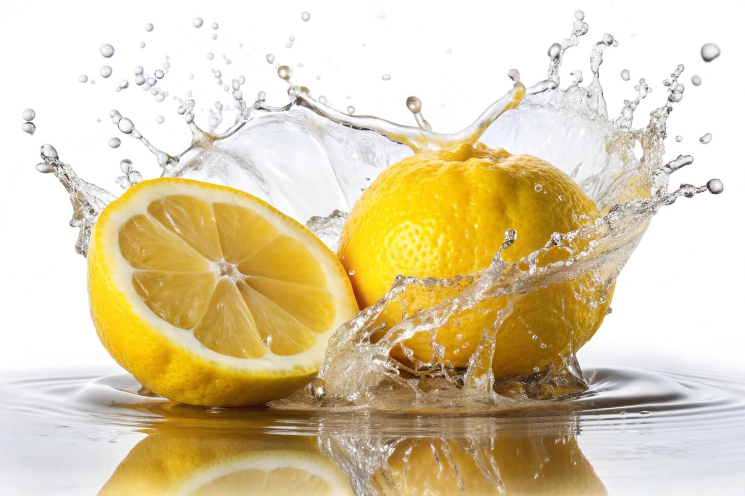 Lemon splashes on white background photo