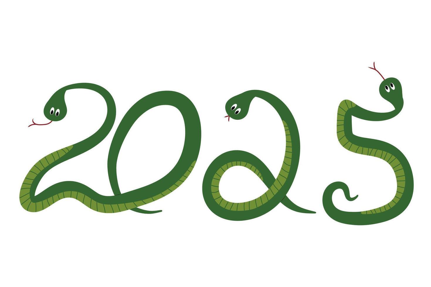 numbers 2025 written in green snakes. Chinese New Year vector