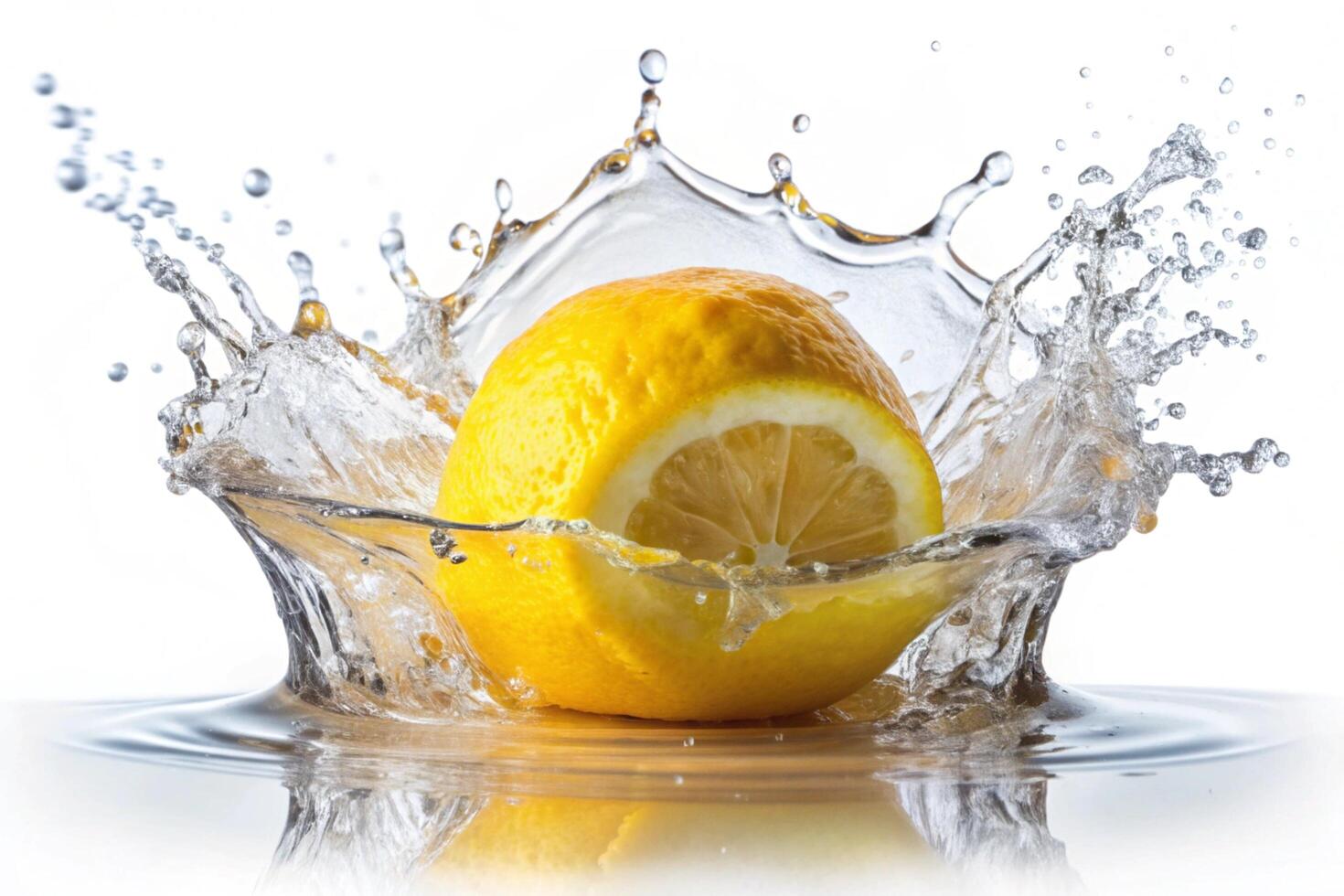 Lemon splashes on white background photo