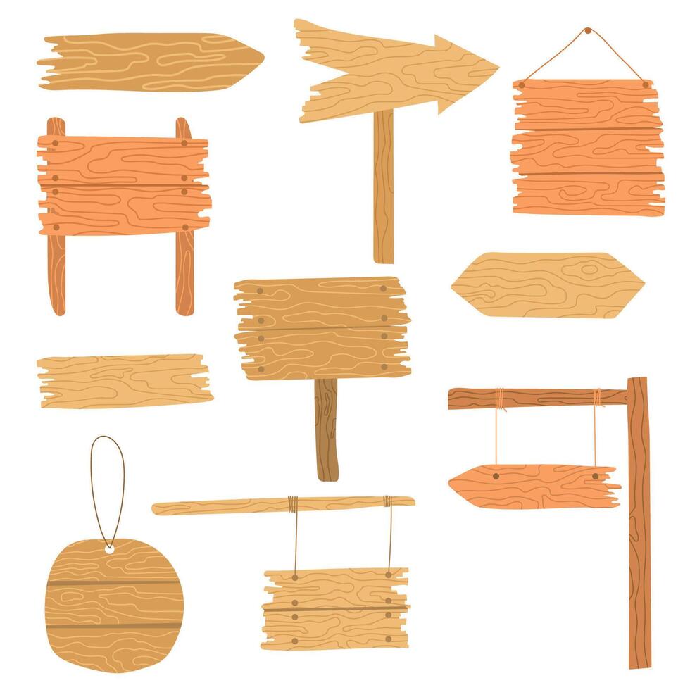 Set of Rustic Wooden Signs and Arrows, Clip Art for Directional Markers and Signage Design vector