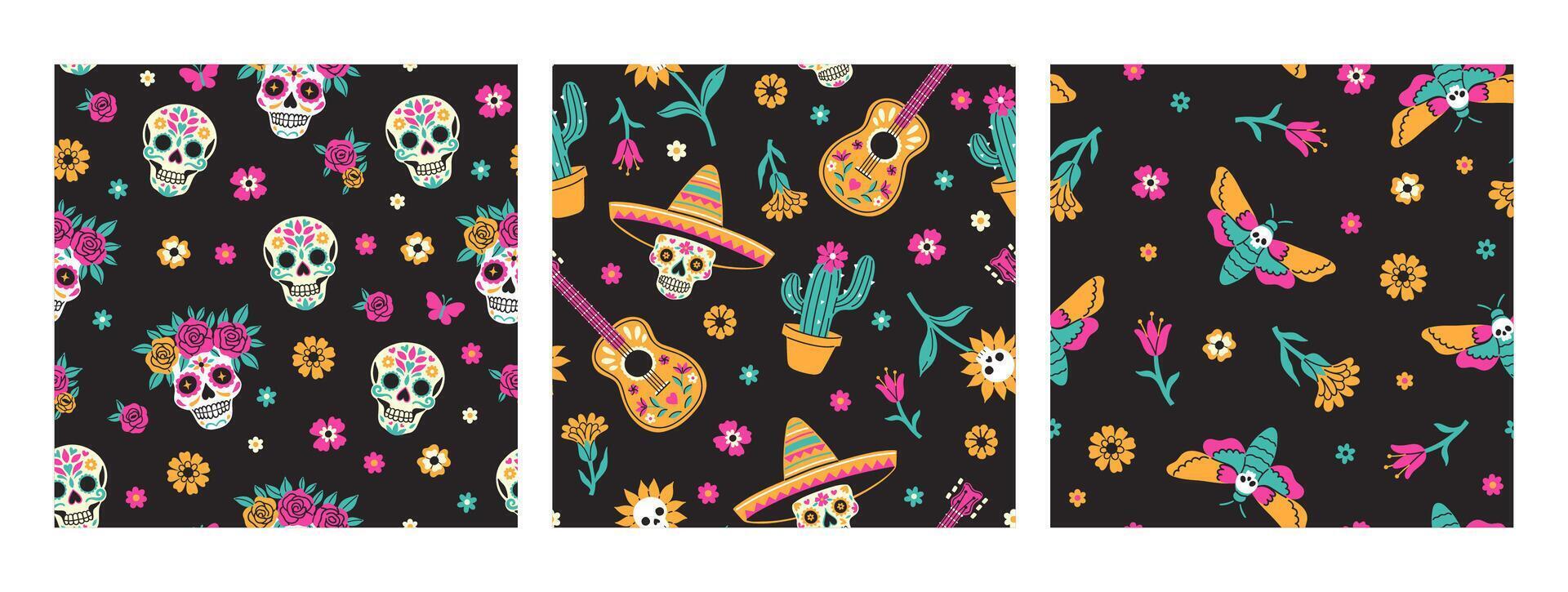 Set of seamless patterns day of the dead. graphics. vector