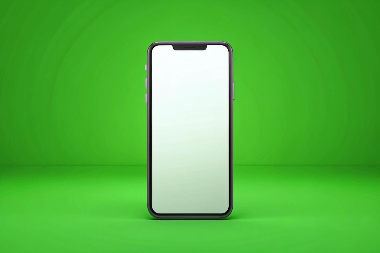 3d blank phone screen isolated on green background photo