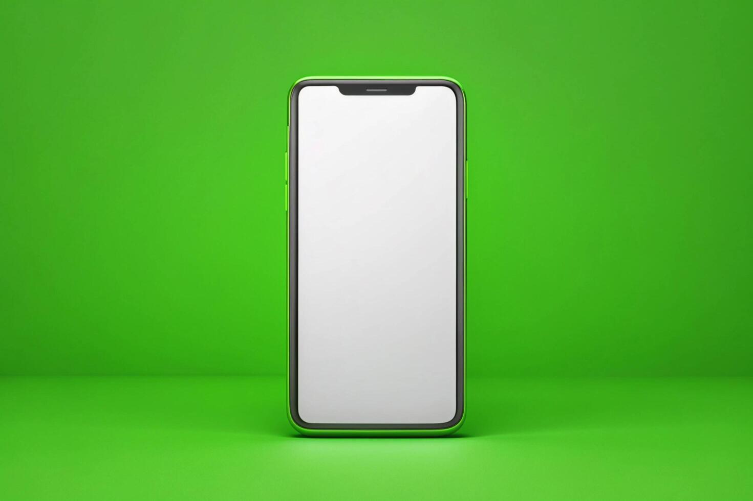 3d blank phone screen isolated on green background photo