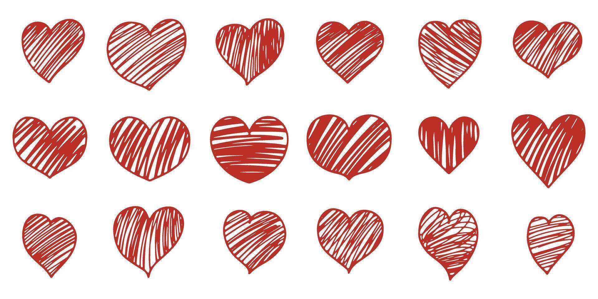 Set of hand drawn doodle heart. illustration vector