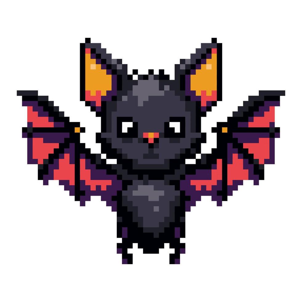 Pixel bat icon. Arcade game symbol, web icon. Bat icon. Cartoon bat with spread wings in pixel style. vector
