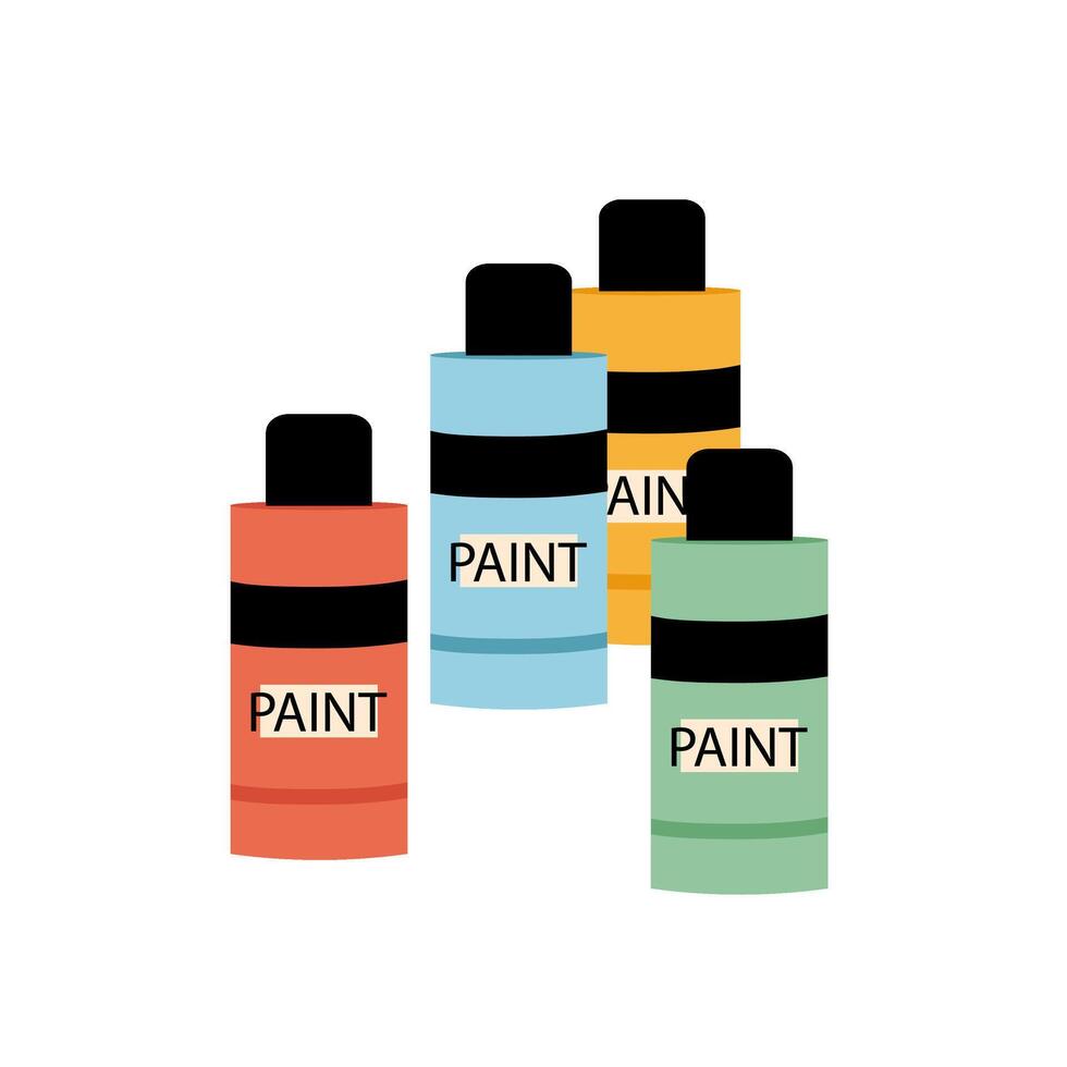 Set paint bottles for painting. Acrylic or oil paints. Materials for drawing in flat style on a white background. vector