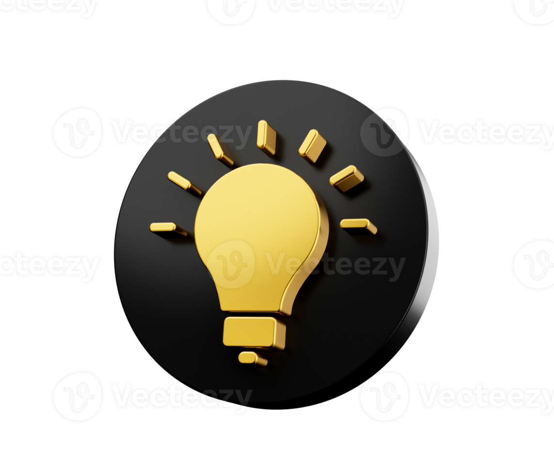 3d Shiny Golden Light Bulb Icon With Rounded Black Icon Creative Concept Idea 3d Illustration png