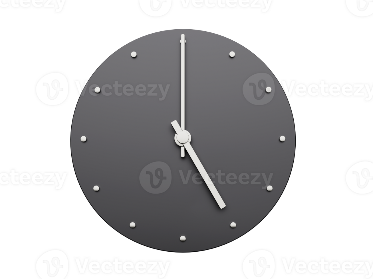Simple clock gray Five 5 o'clock Modern Minimal Clock. 3D illustration png
