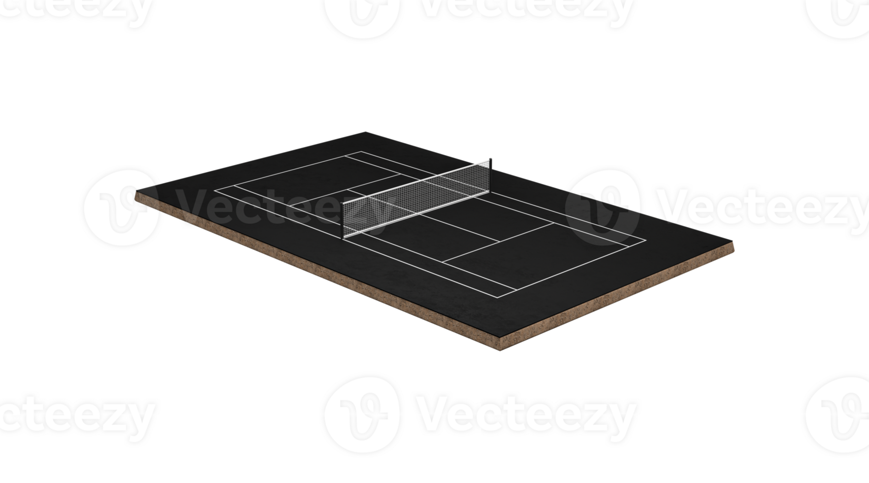 3D Tennis Court Made Of Black Asphalt And White Lines Marking Boundaries With Net 3D Illustration png