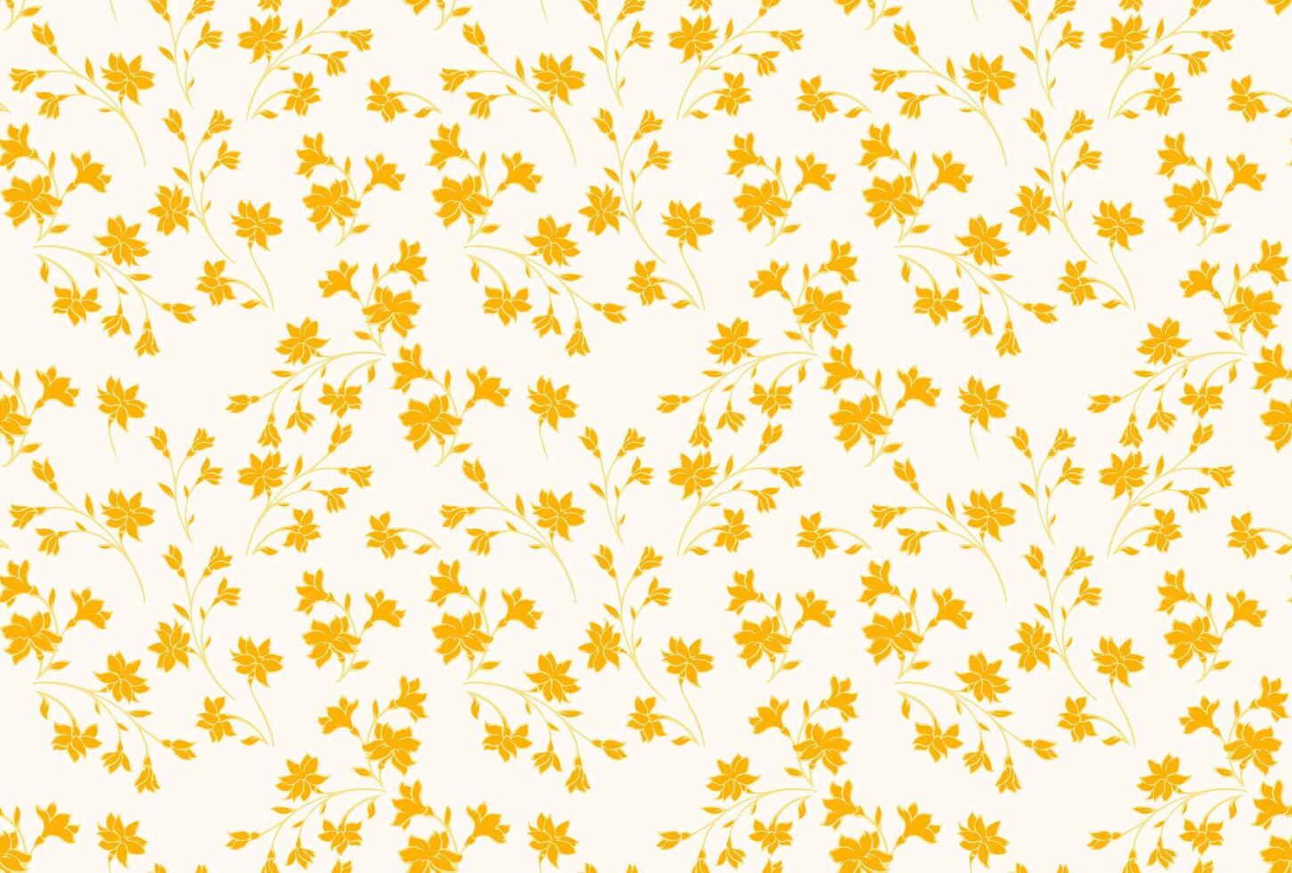 Yellow wild floral stems pattern. Abstract artistic branches with tiny flowers, small buds seamless print. hand drawing sketch. Simple ornament for textile, fashion, print, surface design vector