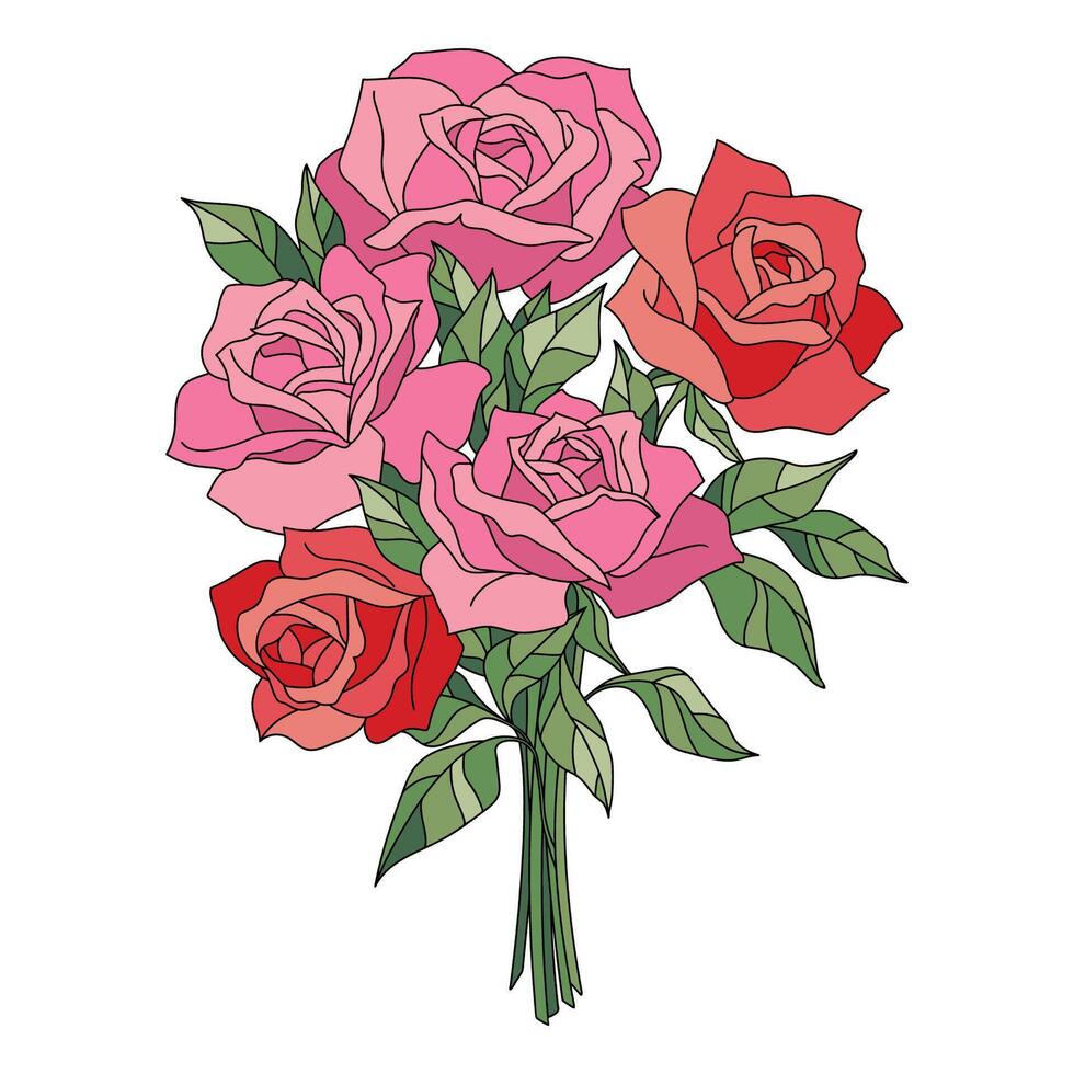 Painted Colorful Bouquet of Roses vector