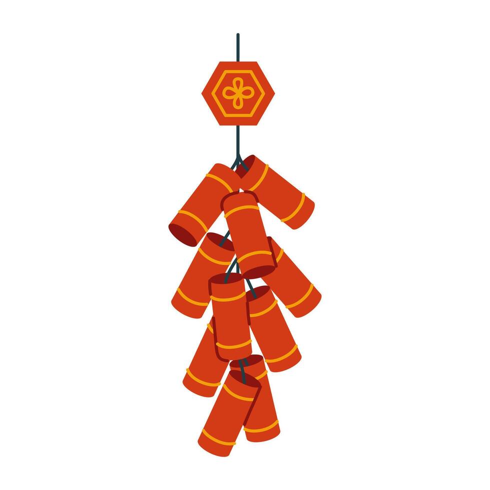 Hanging Chinese firecrackers isolated on white background. Hand drawn illustration. vector