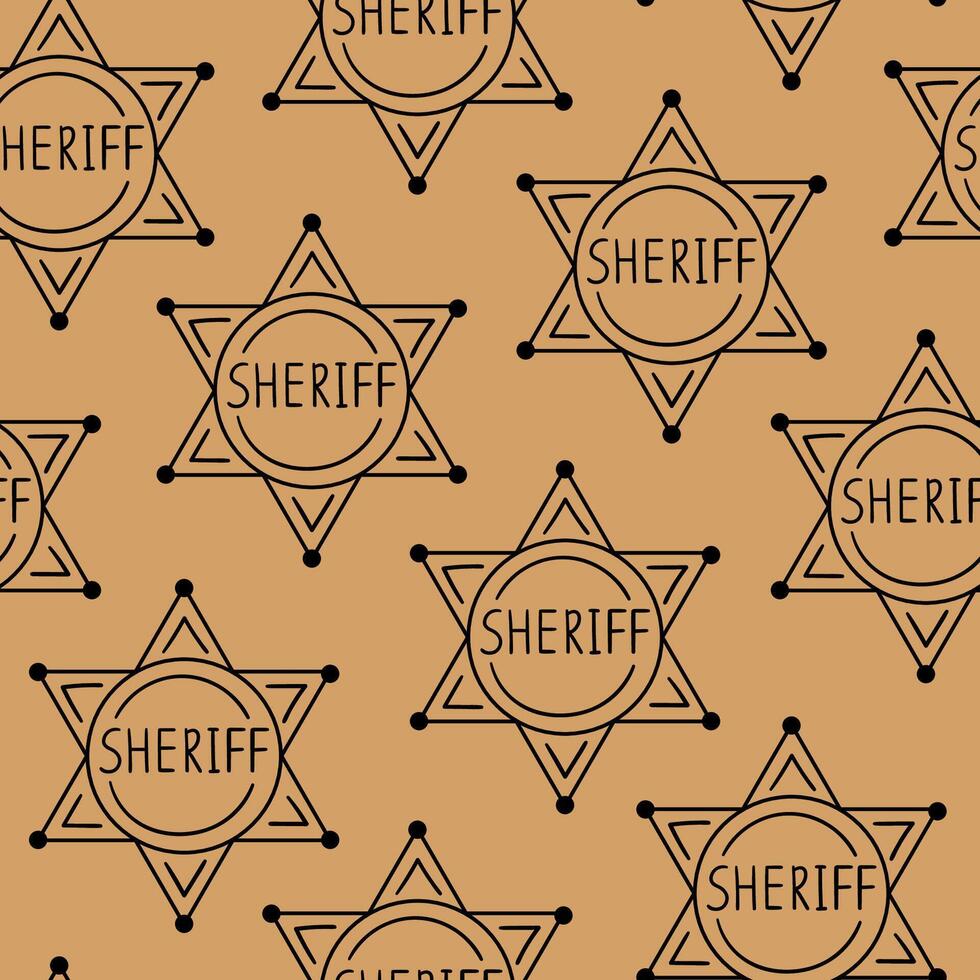 Seamless pattern with sheriff badge star. Hand drawn illustration. vector