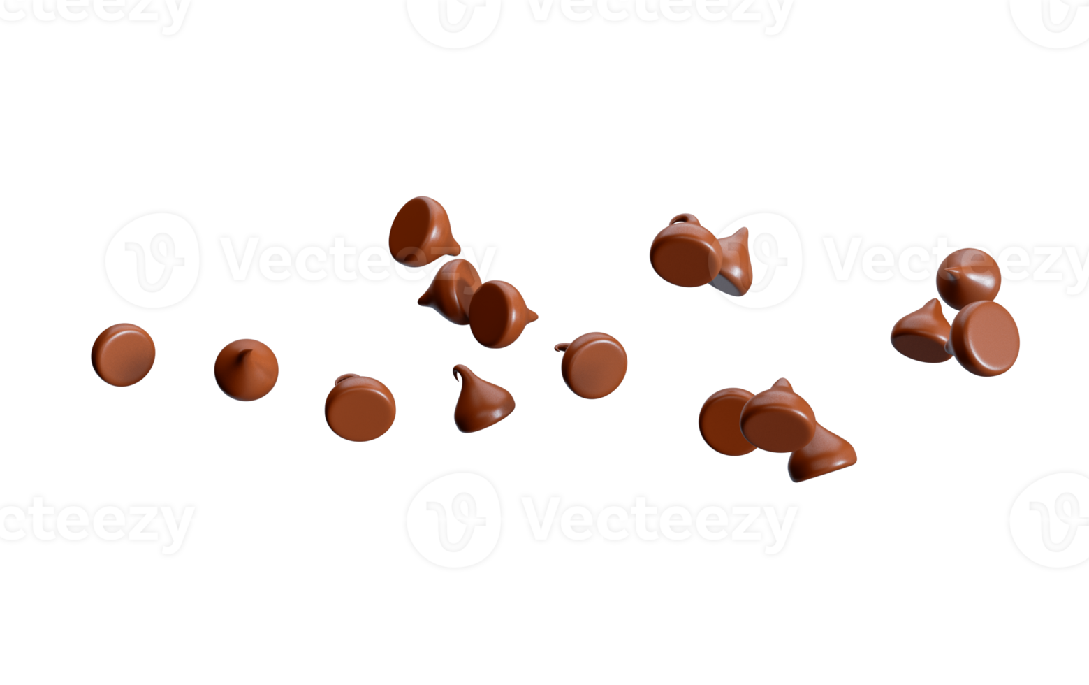 3d Milk Chocolate Chips Or Chocolate Morsels Flying In The Air 3d Illustration png