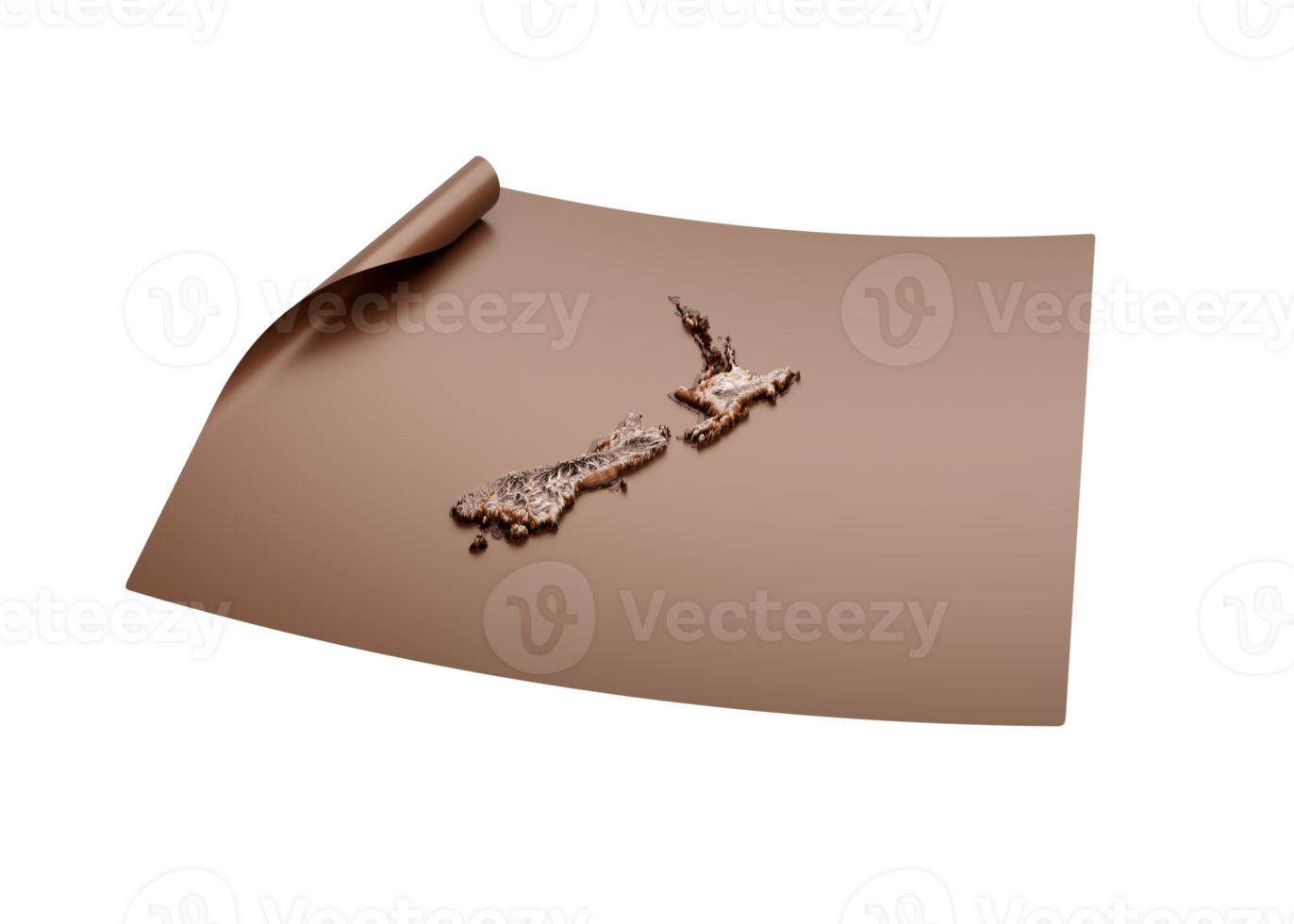 Map Of New Zealand Old Style Brown On Unrolled Map Paper Sheet 3d Illustration png