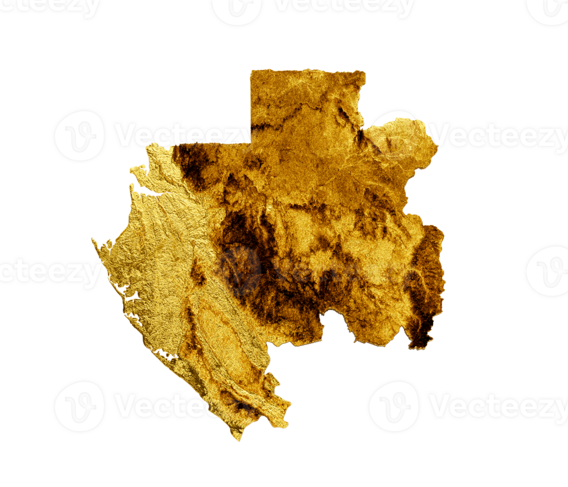 Gabon Map Golden metal Color Height map 3d illustration png