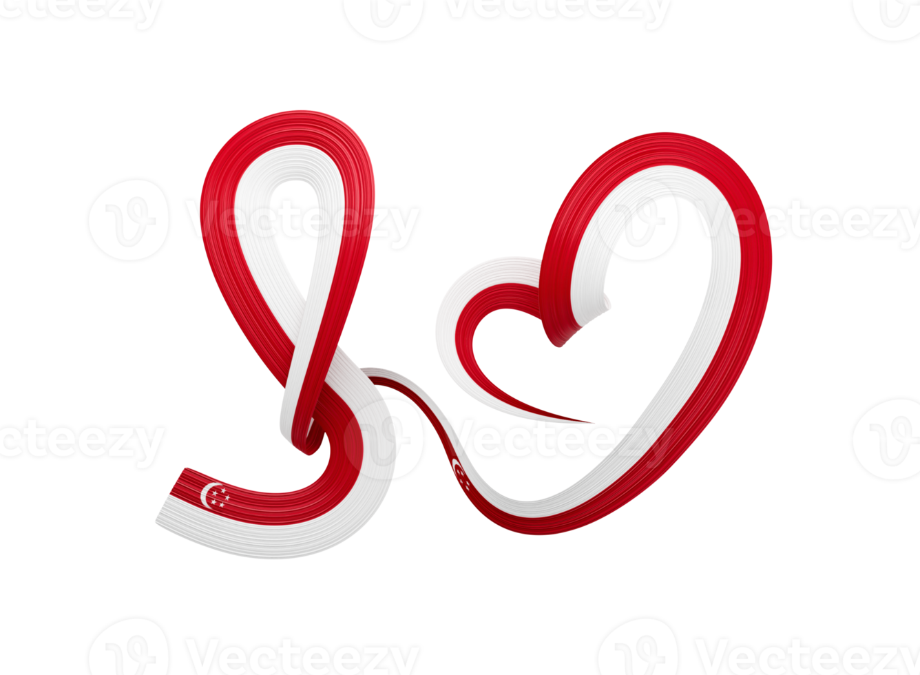 3d Flag Of Singapore Heart Shape Shiny Wavy Awareness Ribbon Flag 3d Illustration png
