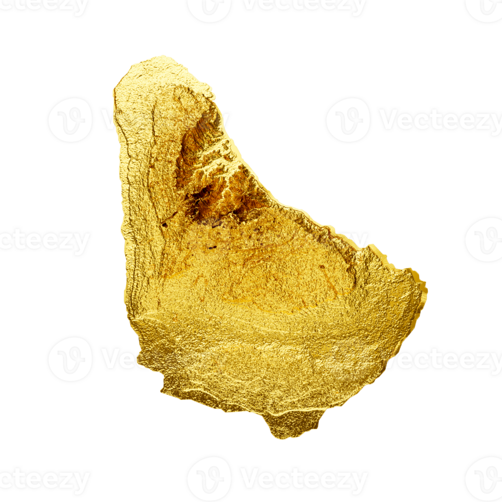Barbados Map Golden metal Color Height map 3d illustration png