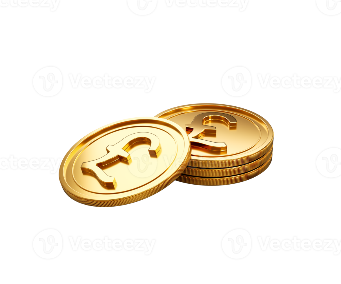 3d Stack Of Golden British Pound Coins Shiny Rounded Coins Stack 3d Illustration png