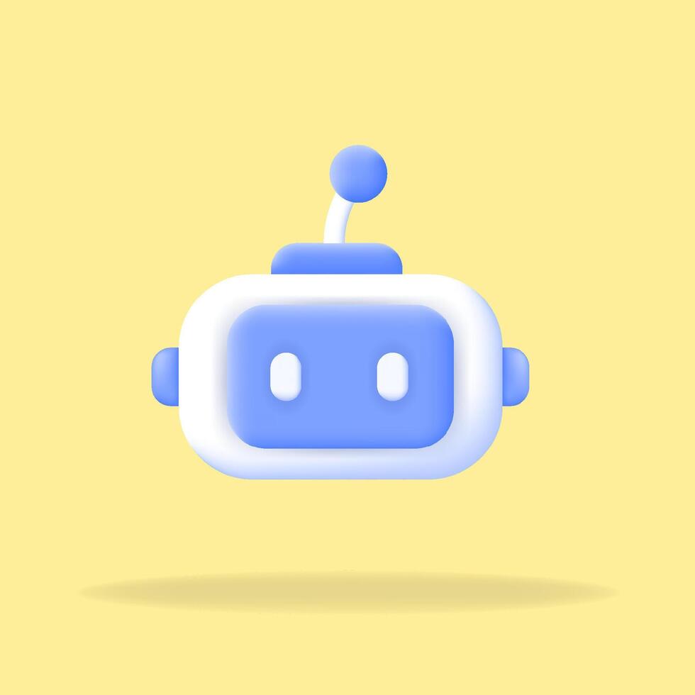 minimal 3d icon of a cute robot head with an antenna. AI, technology, and robotics vector