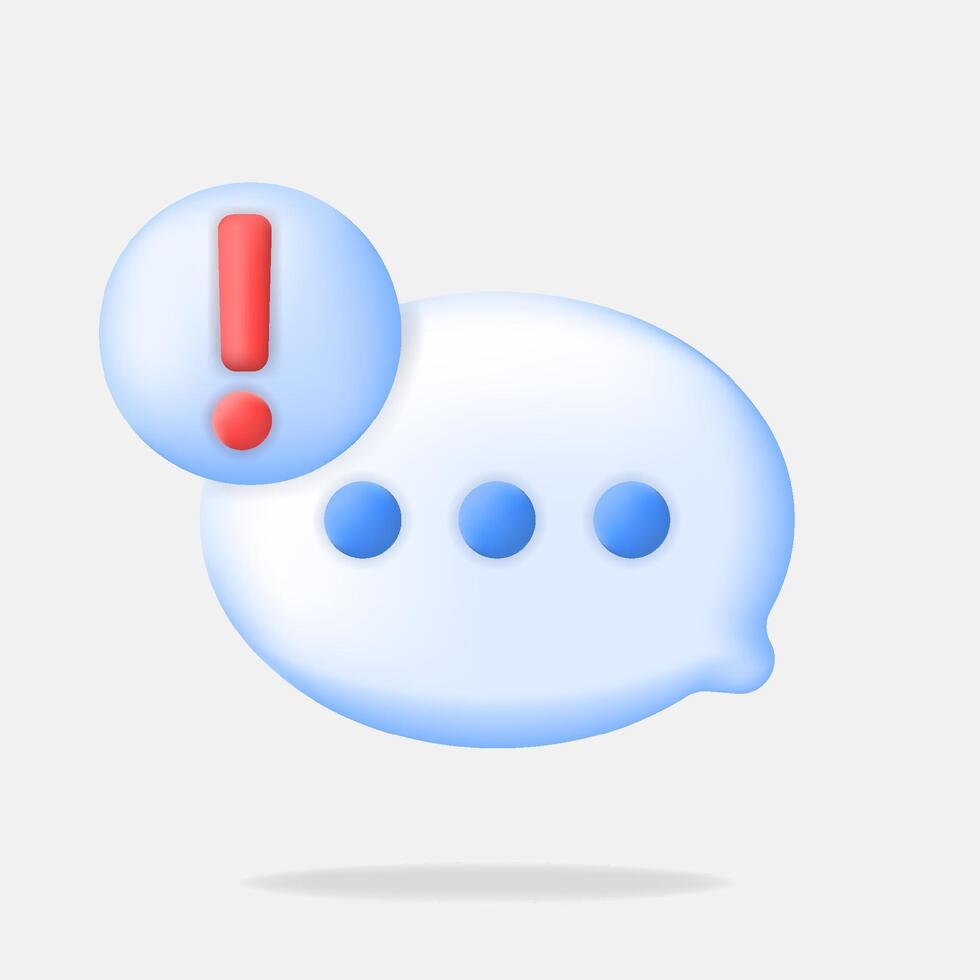 minimal 3d icon of bubble chat with notification exclamation mark vector