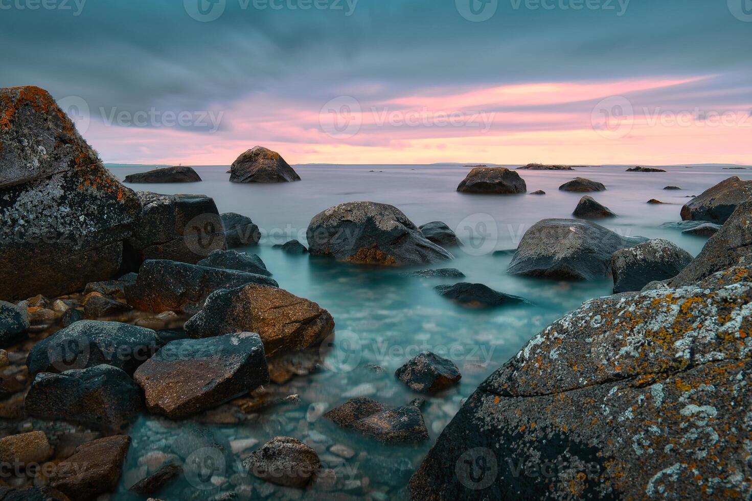 Beautiful coastal landscape scenery, rocky coast of wild Atlantic way, Teachmor east bay Beach at sunset, nature background, wallpaper, long exposure, photo